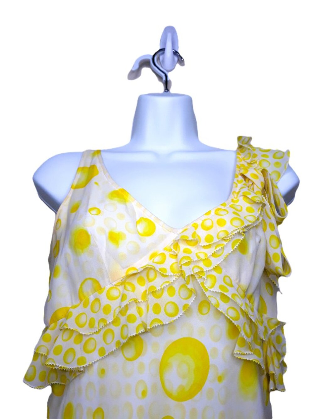 Escada Yellow Silk Dress Ruffles Bow Coquette Feminine - Picture 2 of 12